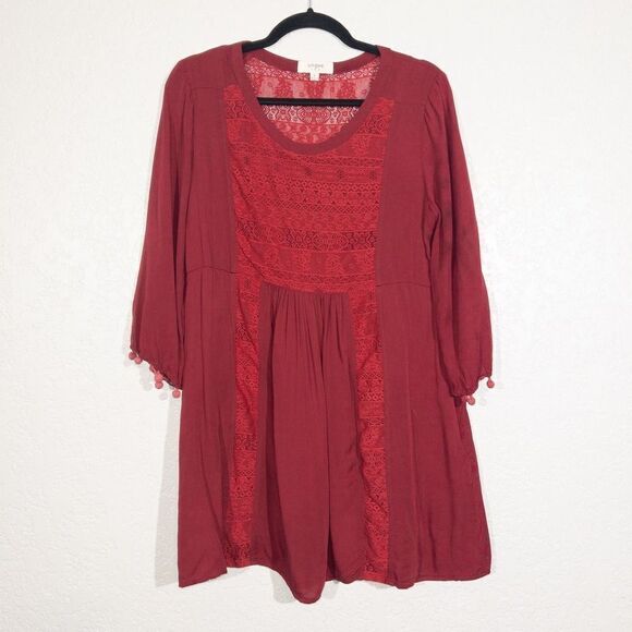 Umgee Burgundy Lace Front Tunic Dress Size Medium - Picture 1 of 9
